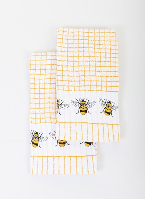 Cotton Rich Embroidered Bee 2-Pack Tea Towels