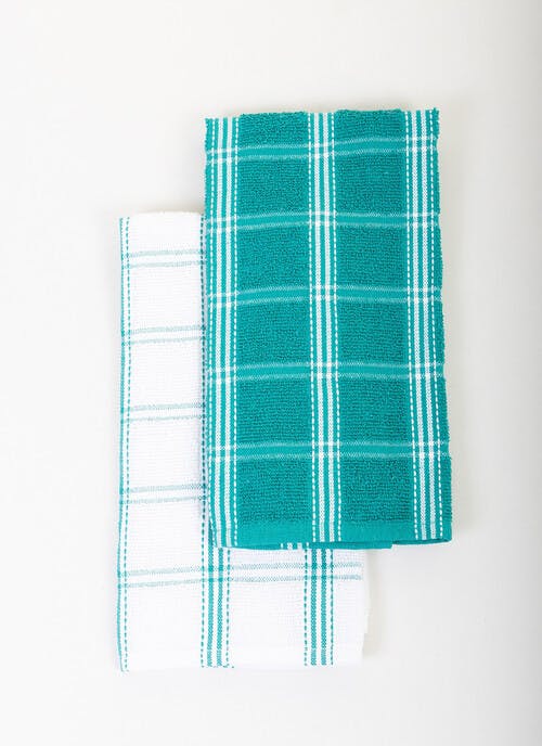 Cotton Rich Teal Check 2-Pack Tea Towels
