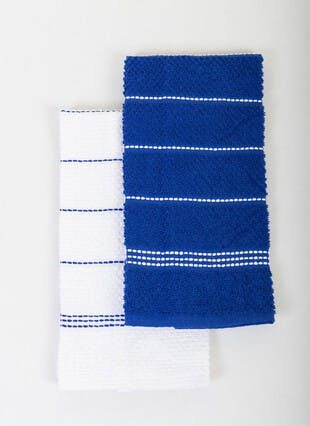 Cotton Rich Blue Stripe 2-Pack Tea Towels