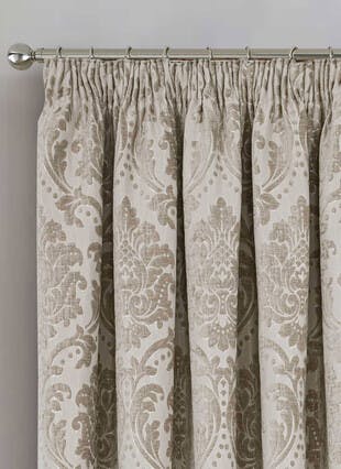 Valencia Damask Jacquard Champagne Pencil Pleat Curtains