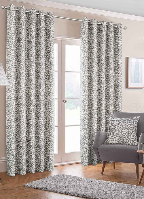 Floral Jacquard Grey Eyelet Curtains