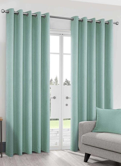 Herringbone Blackout Duck Egg Eyelet Curtains
