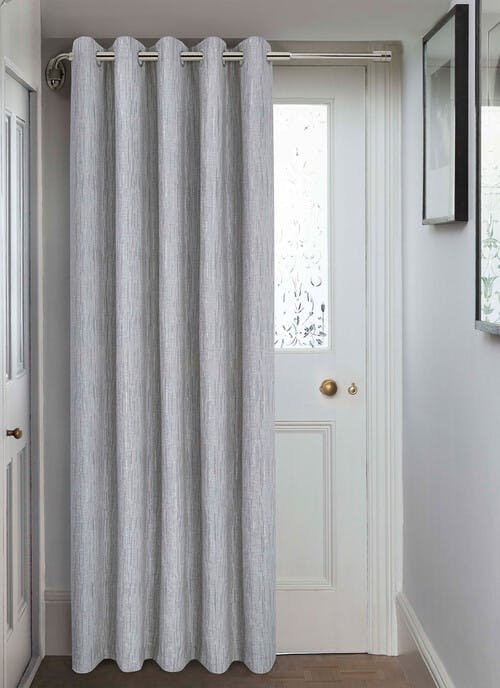 Corsica Metallic Chenille Silver Eyelet Door Curtain