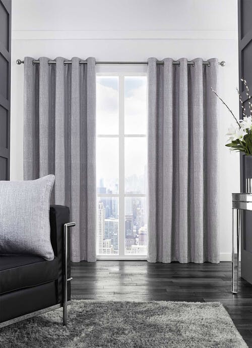 Corsica Metallic Chenille Silver Eyelet Curtains
