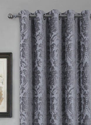 Valencia Damask Jacquard Silver Eyelet Curtains