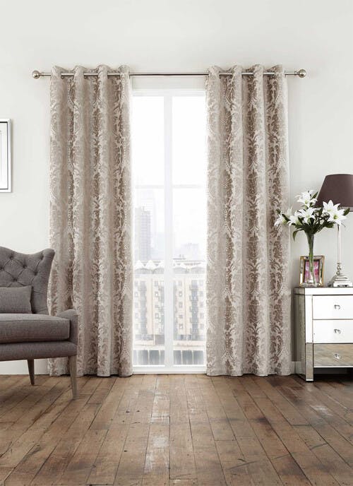 Valencia Damask Jacquard Champagne Eyelet Curtains