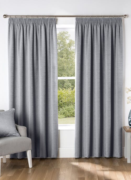 Chenille Grey Pencil Pleat Curtains