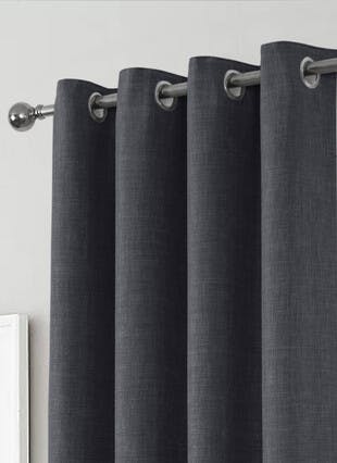 Harlow Textured Weave Blackout Charcoal Eyelet Curtains