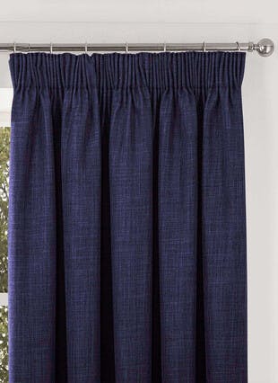 Harlow Textured Weave Blackout Navy Pencil Pleat Curtains