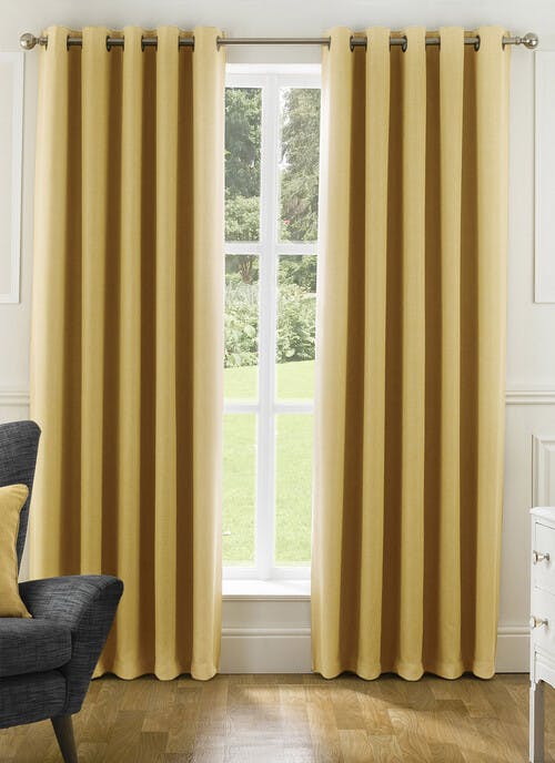 Harlow Textured Weave Blackout Ochre Eyelet Curtains