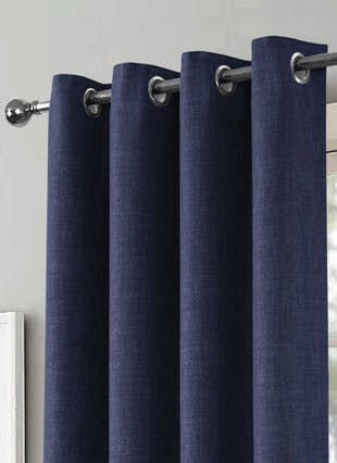 Harlow Textured Weave Blackout Navy Eyelet Curtains