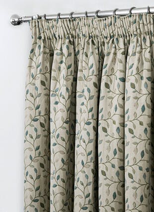 Sherbourne Leaf Jacquard Blue Pencil Pleat Curtains