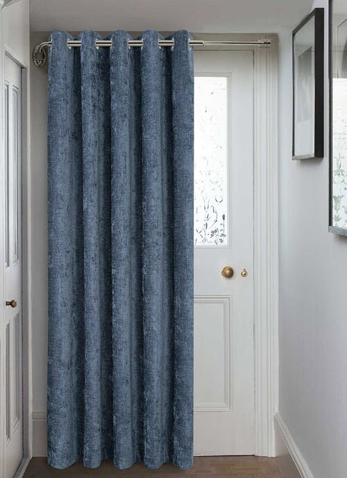 Waffle Chenille Blackout Blue Eyelet Door Curtain