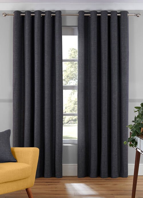 Harlow Textured Weave Blackout Charcoal Eyelet Curtains