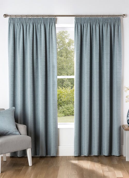 Chenille Duck Egg Pencil Pleat Curtains