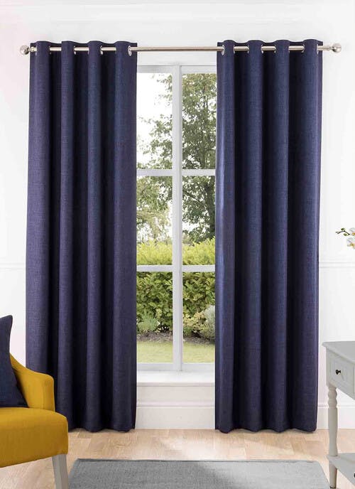 Harlow Textured Weave Blackout Navy Eyelet Curtains