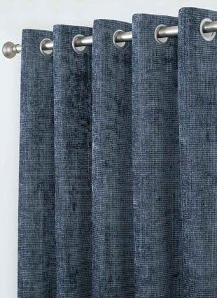 Waffle Chenille Blackout Blue Eyelet Curtains