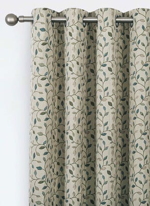 Sherbourne Leaf Jacquard Blue Eyelet Curtains