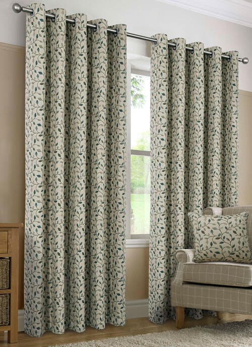 Sherbourne Leaf Jacquard Blue Eyelet Curtains