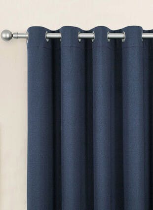 Herringbone Blackout Navy Eyelet Curtains