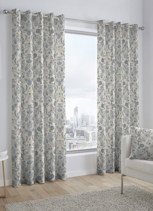 Jaylin Floral Printed Cotton Blue Curtains