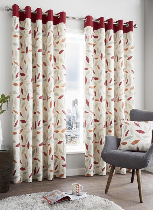 Sienna Leaf Printed Cotton Natural Curtains