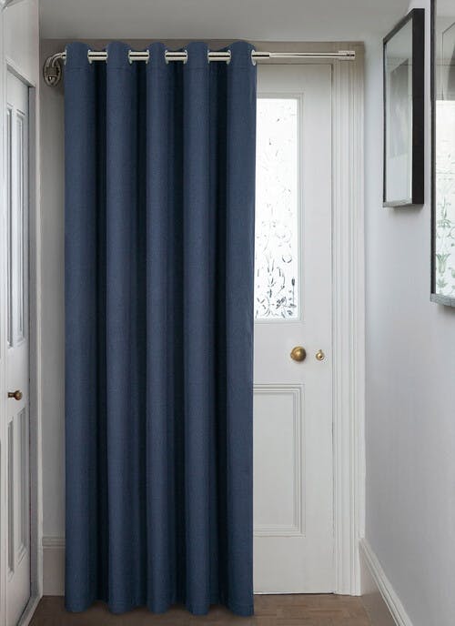 Herringbone Blackout Navy Eyelet Door Curtain