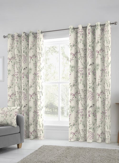 Valerie Floral Printed Cotton Lilac Curtains