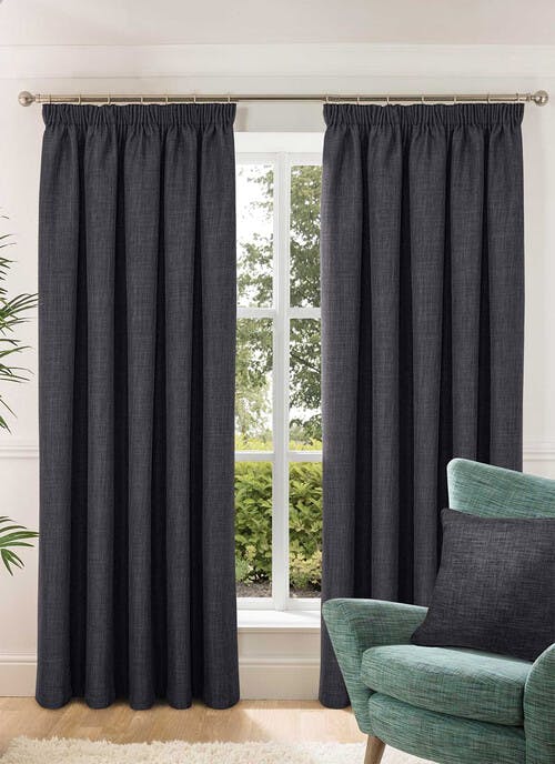 Harlow Textured Weave Blackout Charcoal Pencil Pleat Curtains