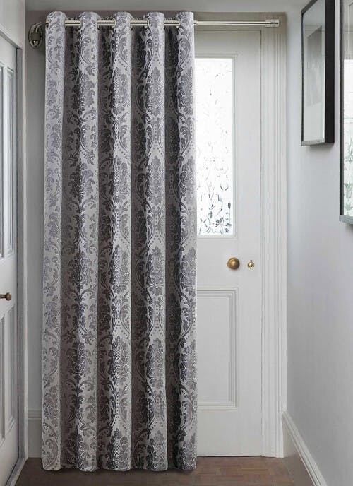 Valencia Damask Jacquard Silver Eyelet Door Curtain