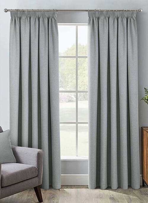 Herringbone Blackout Grey Pencil Pleat Curtains