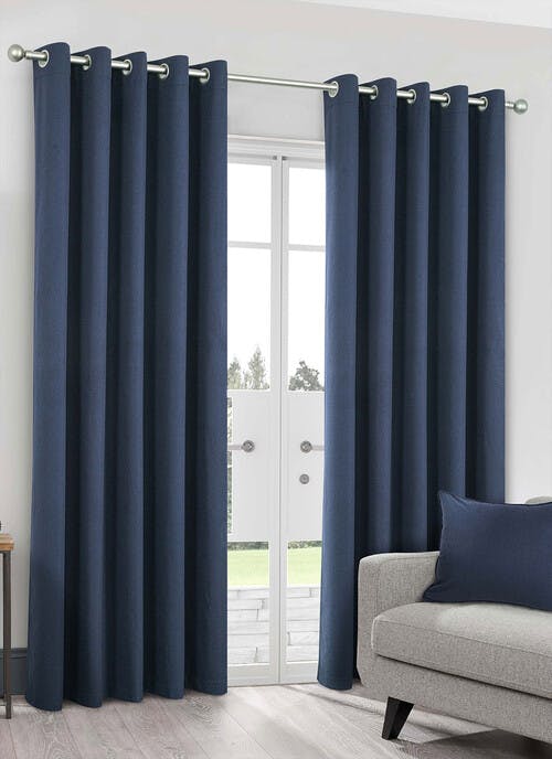 Herringbone Blackout Navy Eyelet Curtains