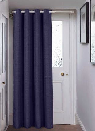 Harlow Textured Weave Navy Eyelet Door Curtain
