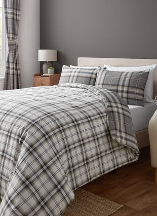 Catherine Lansfield Kelso Check Charcoal Grey Duvet Set