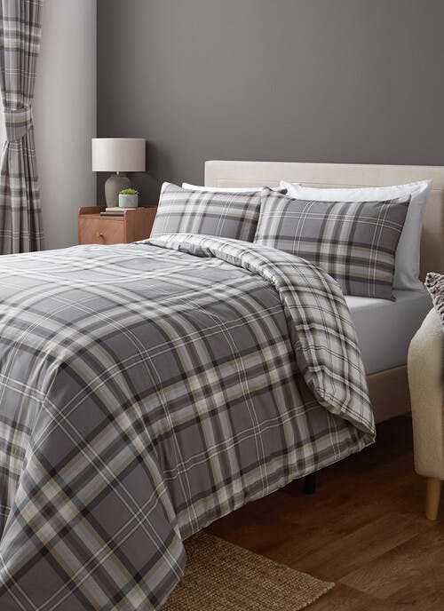 Catherine Lansfield Kelso Check Charcoal Grey Duvet Set