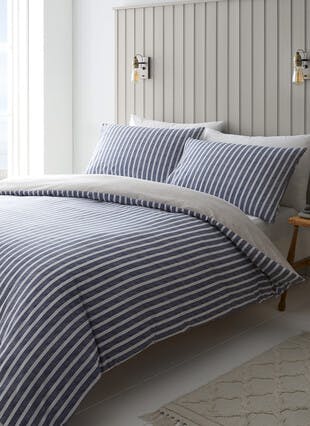 Catherine Lansfield Textured Banded Stripe Blue Duvet Set