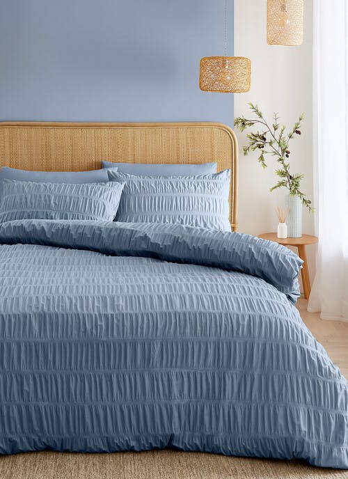 Catherine Lansfield Seersucker Blue Duvet Set