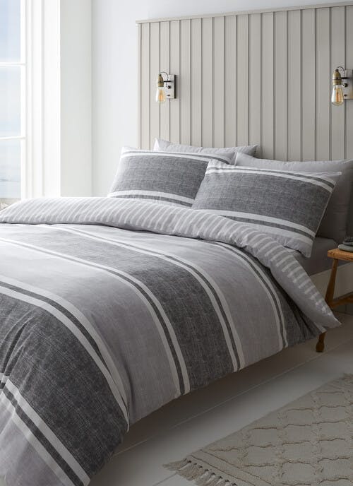 Catherine Lansfield Textured Banded Stripe Charcoal Grey Duvet Set