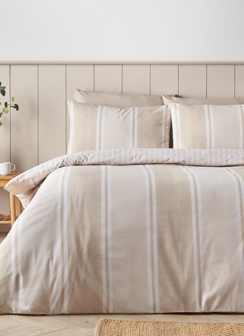 Catherine Lansfield Banded Stripe Natural Duvet Set