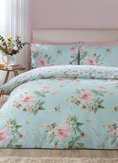 Catherine Lansfield Avebury Floral Duck Egg Duvet Set