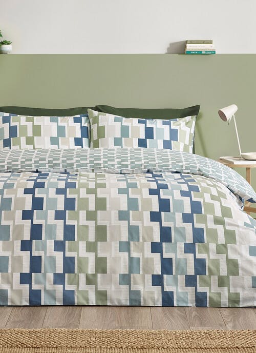 Catherine Lansfield Bryson Geo Blue Duvet Set