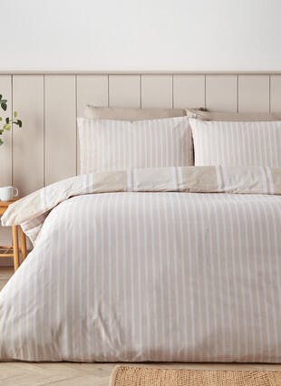 Catherine Lansfield Banded Stripe Natural Duvet Set