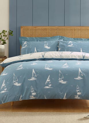 Catherine Lansfield Salcombe Boats Soft Blue Duvet Set