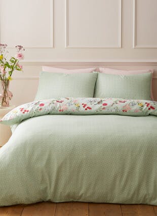 RHS x Catherine Lansfield Birds In Bloom So Soft Green Duvet Set