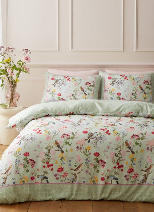 RHS x Catherine Lansfield Birds In Bloom So Soft Green Duvet Set