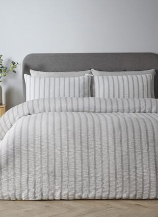 Catherine Lansfield So Soft Seersucker Stripe Grey Duvet Set