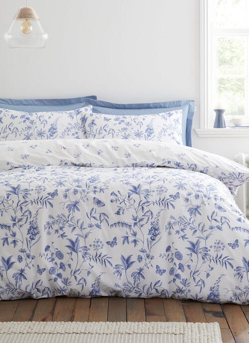 Bianca Thea Floral 200 Thread Count Cotton Blue Duvet Set