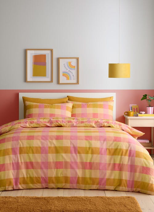 Fushion Block Check Orange Duvet Set