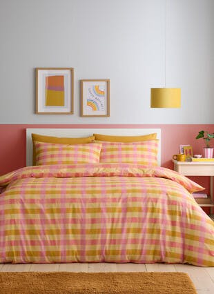 Fushion Block Check Orange Duvet Set