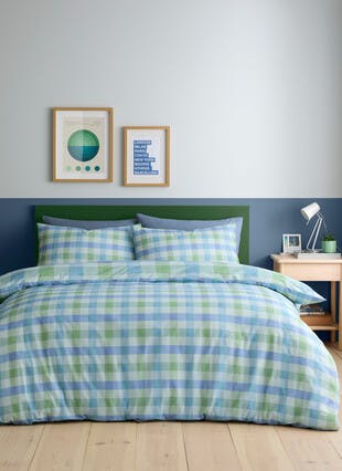 Fushion Block Check Blue Duvet Set